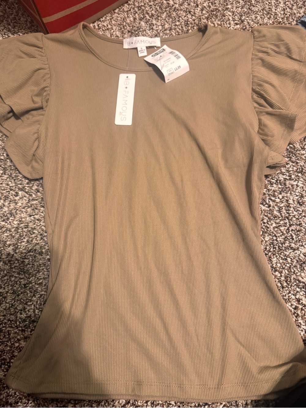 b+FAMOUS Olive Ribbed Ruffle Sleeve Short Sleeve Tee